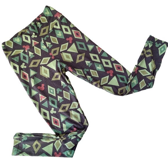 Disney Mickey Mouse LulaRoe One Size Stretchy Buttery Soft Leggings Black Green - Picture 1 of 6